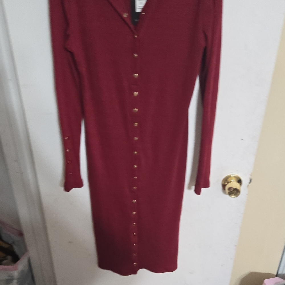 Fashion Nova Burgundy Long Sleeve Dress